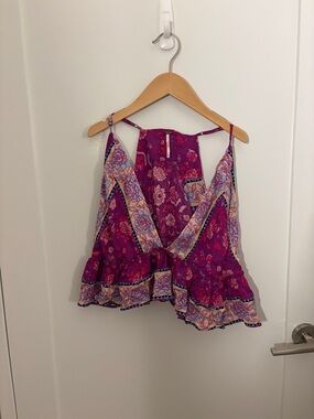Free People Floral Crop Ruffle Tank
